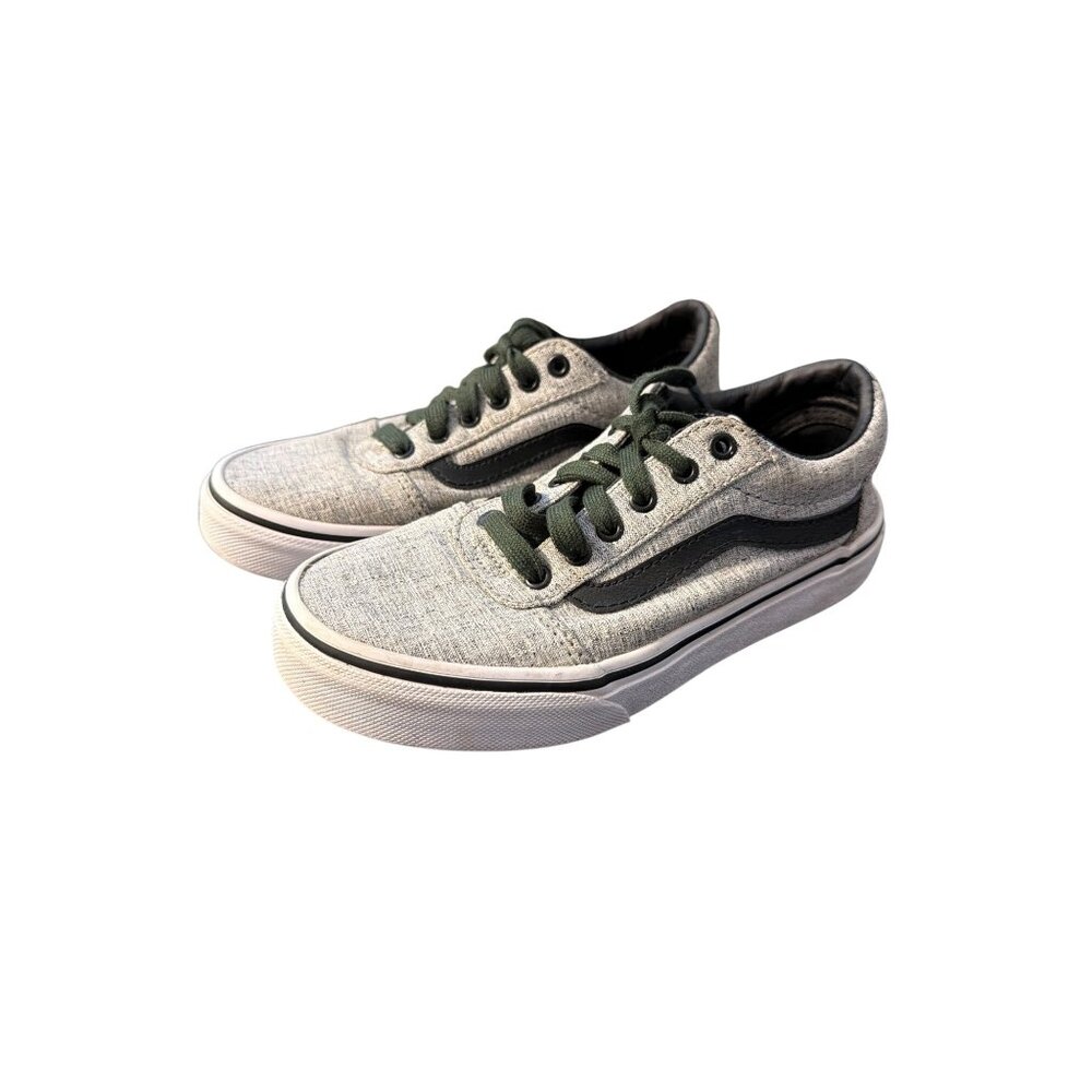 Vans Off The Wall Gray Black Canvas Low Top Sneakers Green Laces Youth Size 1